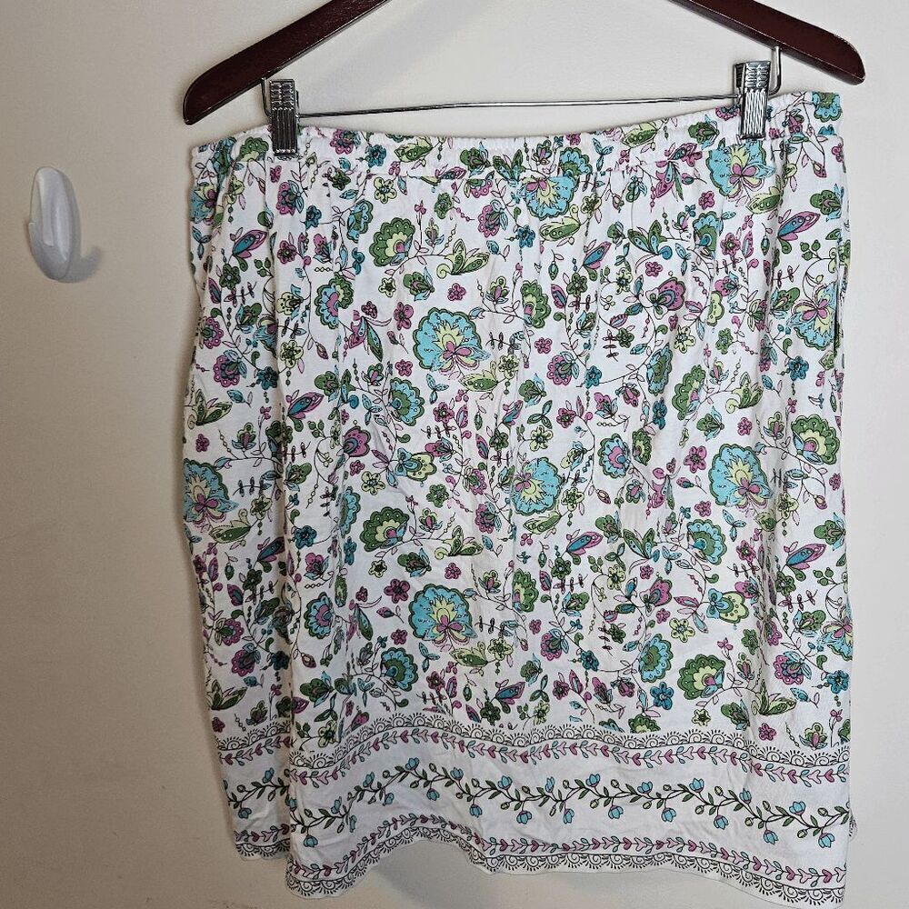 J. Jill White Paisley Floral Pull On Drawstring Skirt Women's Cotton Modal Multi - Picture 2 of 4